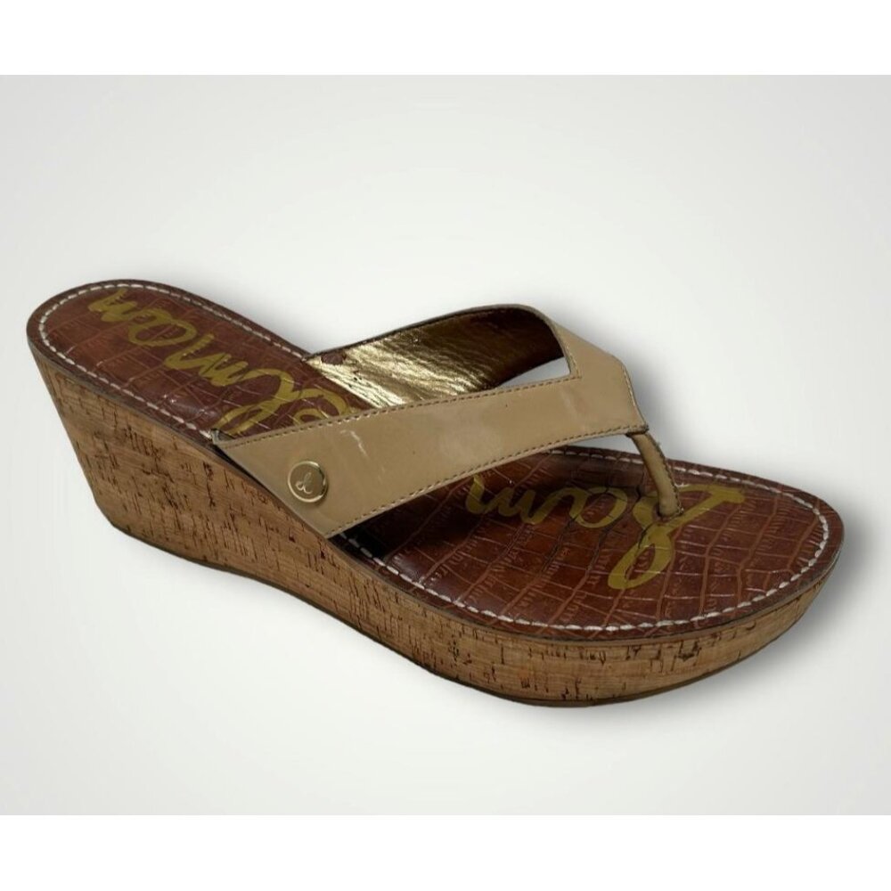 Sam Edelman 11 41 Sandals Romy Beige Patent Cork Wedge Vegan Shoes
